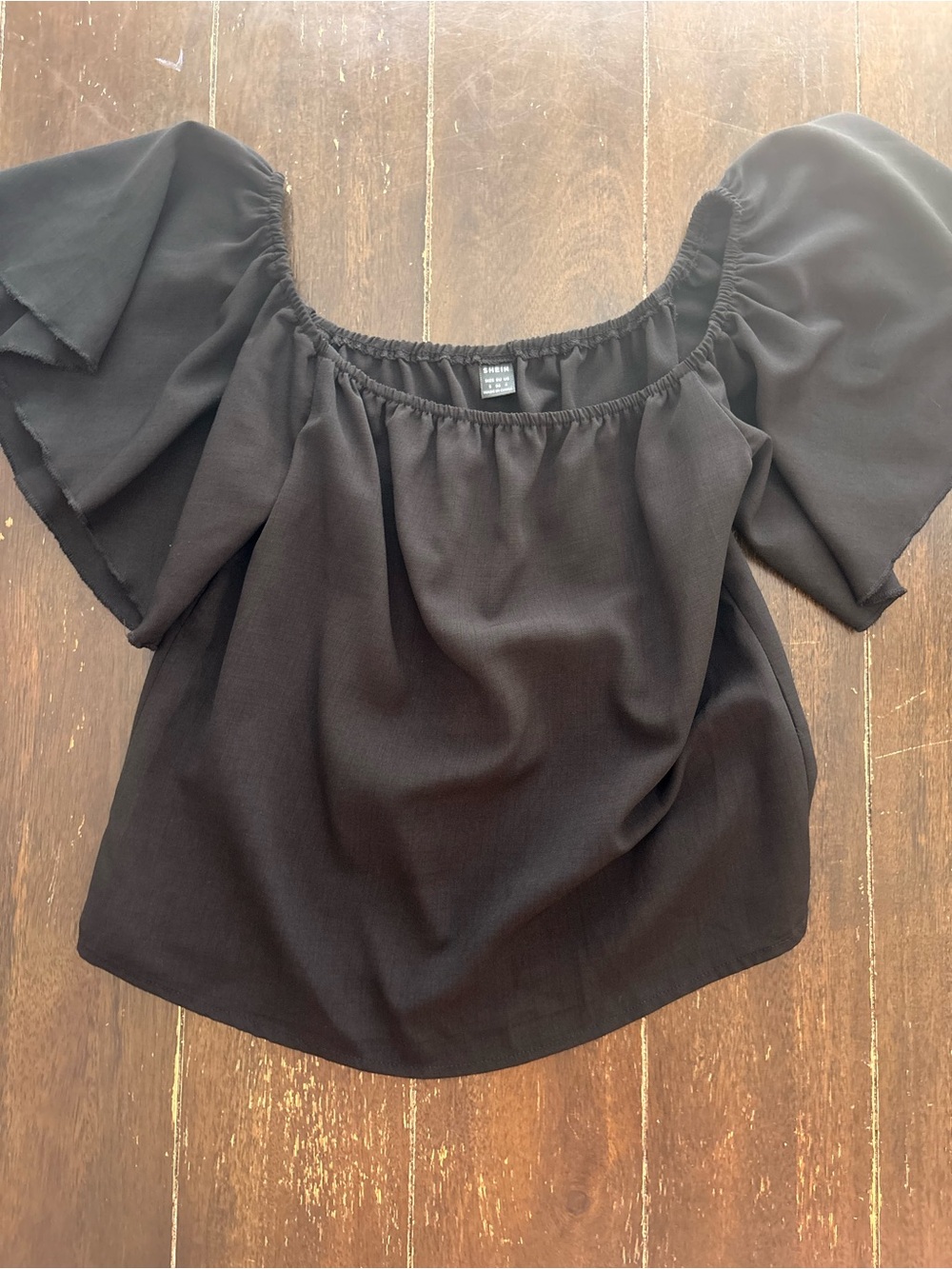 SHEIN Black Off-Shoulder Puff Sleeve Blouse